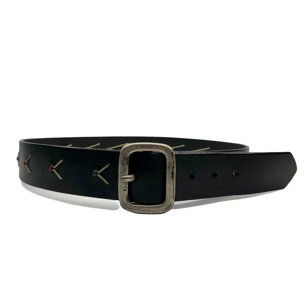 90’s Vintage Express Beaded Black Leather Belt sz L